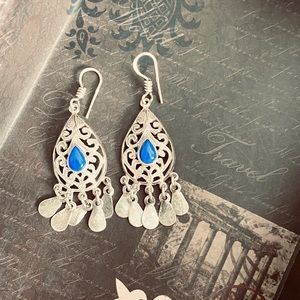 Sterling Silver Earrings with Blue Stone